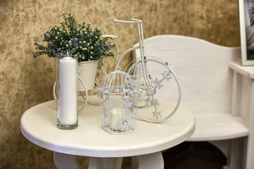 vintage lamp with bokeh and candles on warm feeling in wedding h