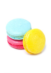 Colorful three macaroons isolated on white.