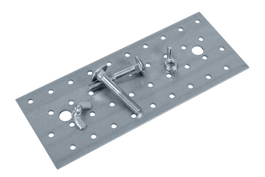 Perforated metal plate furniture screw and nuts