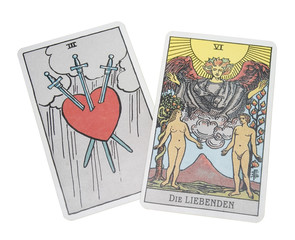 Tarotkarten Die Liebenden und gebrochenes Herz