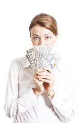 Young Business Woman  Holding Dollar Banknotes