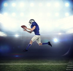 Fototapeta na wymiar American football player running while catching ball