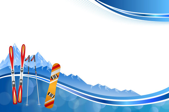 Background abstract blue ski snowboard red orange winter sport frame illustration vector