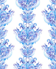 Repeating winter border frame, watercolor ornamental stripe