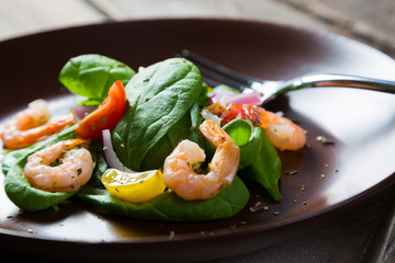 Spinach salad and shrimp