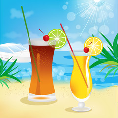 seaside view with tropical cocktails