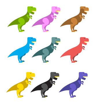 Set of colorful dinosaurs. Tyrannosaurus Rex. Cute animals prehi