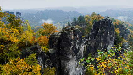 View of the rock formations in eastern Germany Bastei