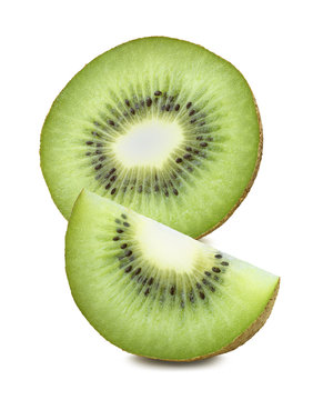 Kiwi round slice quarter vertical composition isolated