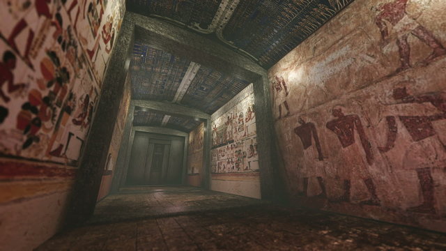 Animated tomb with old wallpaintings in ancient Egypt