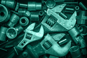 Wrench, screws, nuts.