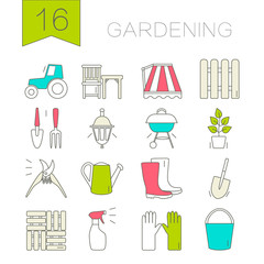 Gardening icons. Unique and modern set isolated on background.