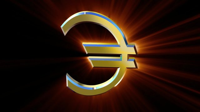 Image rotating euro symbol in a blaze of colored rays