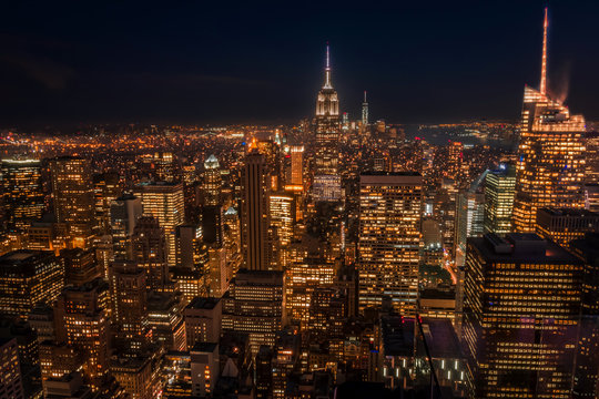 Fototapeta Lower Manhattan at night seen from a high place