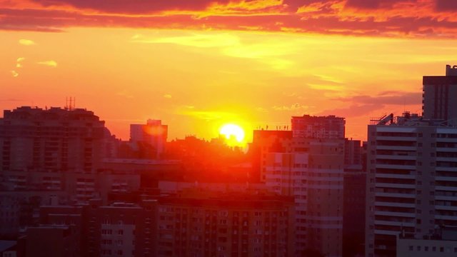 Timelapse of beautiful Cityscape Sunset at Novosibirsk. 