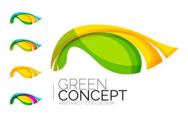 Set of abstract eco plant icons, business logotype nature green concepts, clean modern geometric design