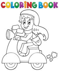 Coloring book girl on motor scooter