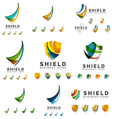 Set of company logotype branding designs, shield protection concept icons