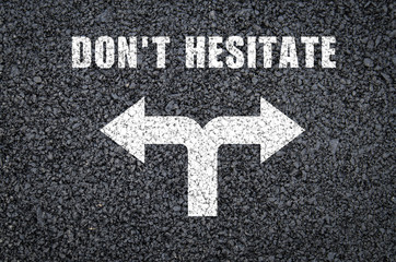 the phrase dont hesitate written on asphalt background