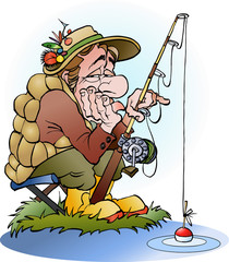 Vector cartoon illustration of a disappointed angler