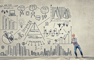 Builder man moving banner