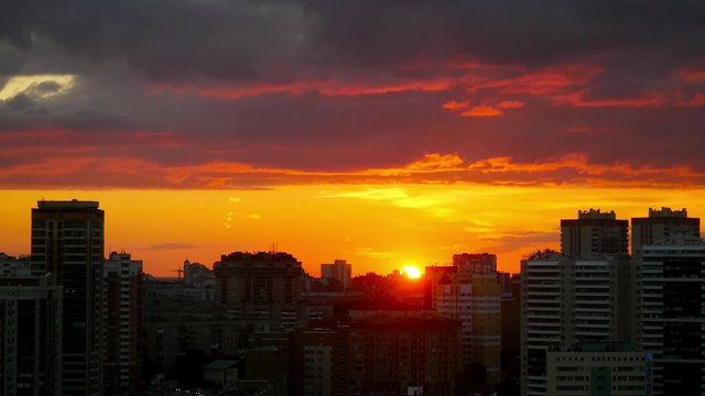 Timelapse of amazing Cityscape Sunset at Novosibirsk like a fire