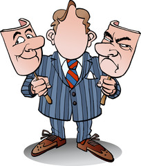 Vector cartoon illustration of a manager with two face masks