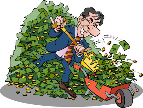 Vector cartoon illustration of a manager with very easy money