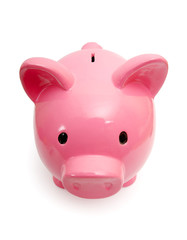 Piggy bank style money box isolated on a white studio background