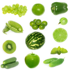 set of green fruiys and vegetables