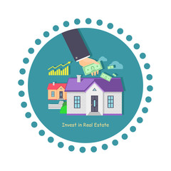 Obraz premium Invest in Real Estate Icon Flat Design