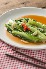 Stir-fried vegetables, Cos lettuce with Oyster sauce.