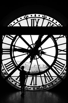 The Orsay museum (Musee d'Orsay) clock in black & white, Paris,