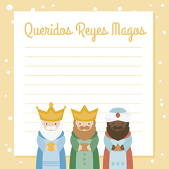 the three kings of orient. vectorized letter on a yellow background
