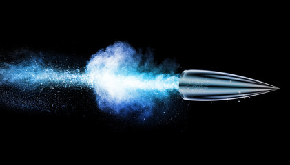 explosion with a bullet isolated on black - obrazy, fototapety, plakaty