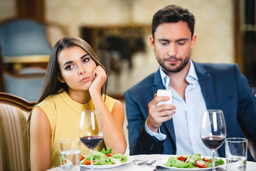 Concept for romantic dinner in expensive hotel