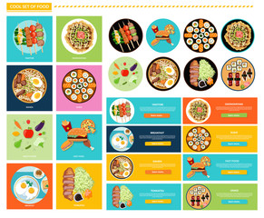 Set of Different Tasty Dishes Flat