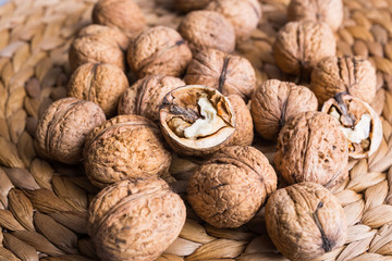 walnuts on a wicker background