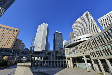 東京都議会議事堂とビル群