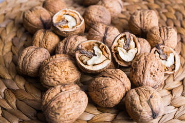 walnuts on a wicker background