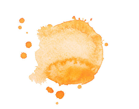 Watercolor blot with splashes and drops isolated on white background.