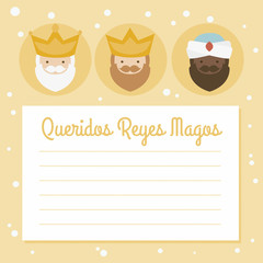 the three kings of orient. vectorized letter on a yellow background