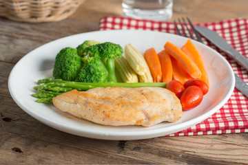 Clean food, Grilled chicken breasts and vegetables.