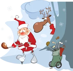 Rolgordijnen Illustration of Cute Santa Claus Golfer © liusa