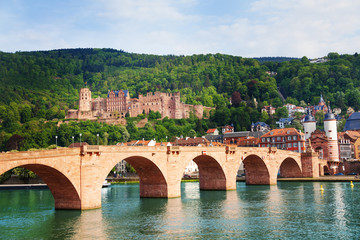 Obraz premium Alte Brucke, castle, Neckar river in Heidelberg