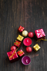 Golden and Red Christmas Gifts, Balls and Candles Decoration