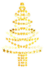 sapin guirlandes étoiles dorées, fond blanc
