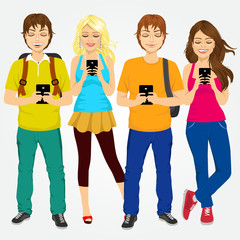 young students using mobile phones