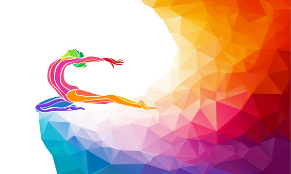 Creative silhouette of gymnastic girl on multicolor back