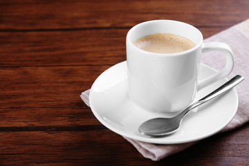 Cup of coffee on table close up